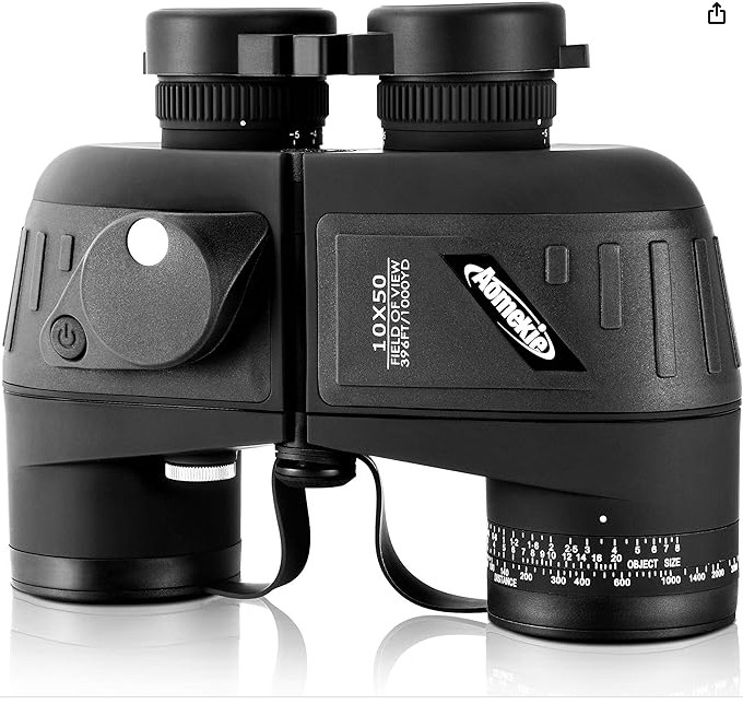 Aomekie 10X50 Marine Binoculars for Adults High Power BAK4 Prism FMC Lens with Compass Illuminated Rangefinder for Outdoor Boating Hunting Bird Watching Waterproof